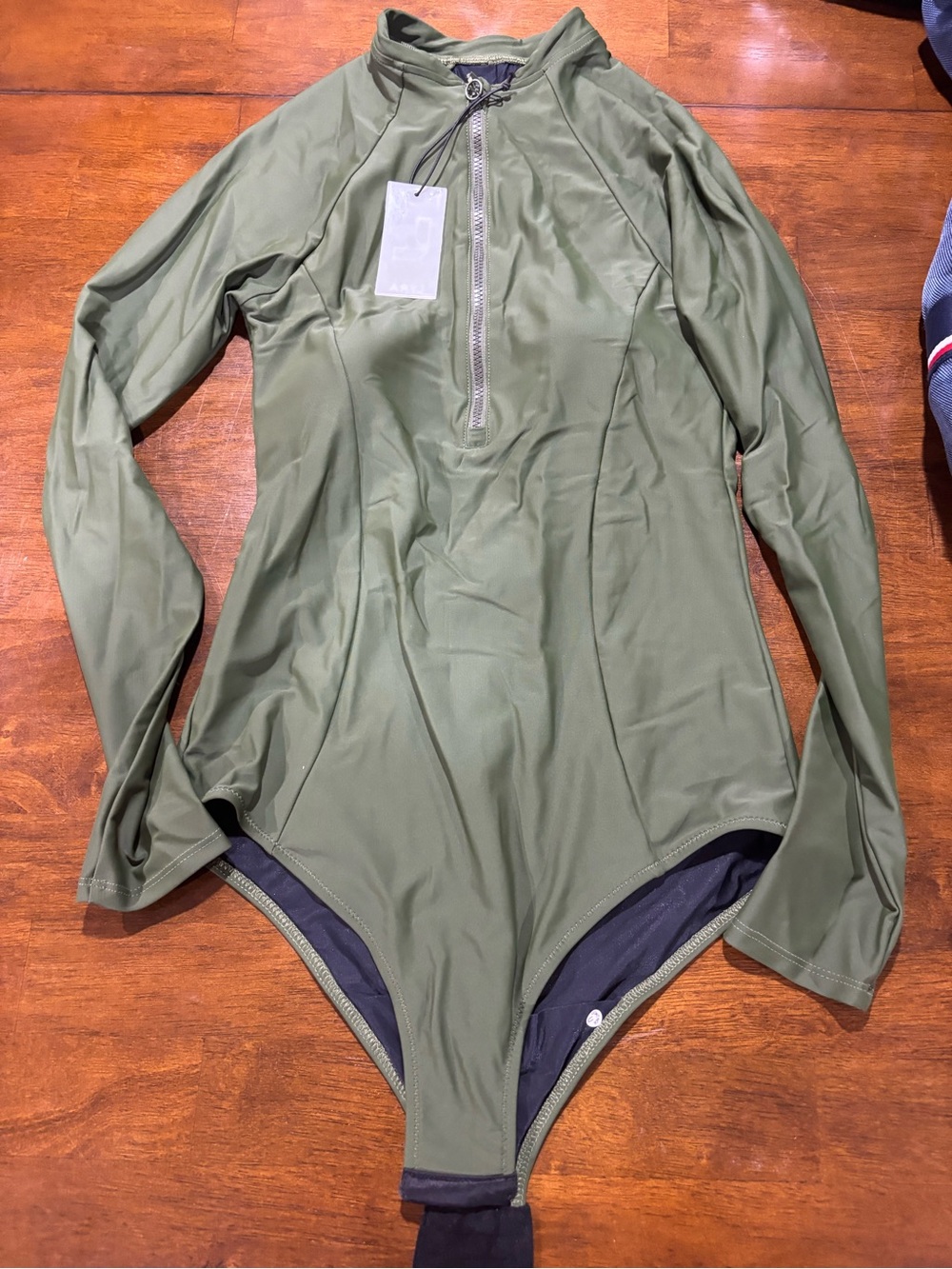 Olive Green Long-Sleeve Zip-Front Women's One-Piece Swimsuit